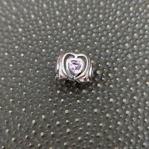 Charmed Memories Pink Crystal Heart Sterling Silver Slide Charm